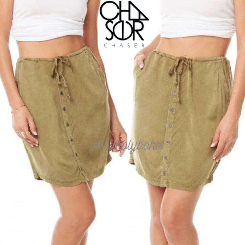 CHASER Heirloom Wovens Drawstring Button Down Skirt Women Size XS